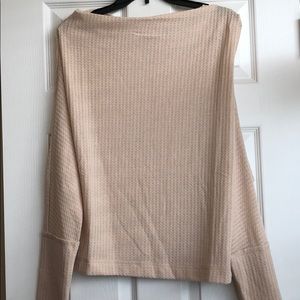 Draped waffle knit off the shoulder top